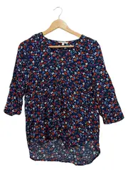 Vorschaubild 1 von Damen Bluse Blumenmuster Blau Gr. S 36 Viskose