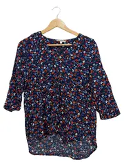 Vorschaubild 2 von Damen Bluse Blumenmuster Blau Gr. S 36 Viskose