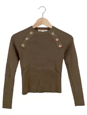 Vorschaubild 1 von Damen Pullover Rippstrick Gr. S/36 Braun Zierknöpfe Langarm