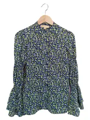 Vorschaubild 1 von Damen Bluse 34/XS Blau Florales Muster Langarm Elegant Casual