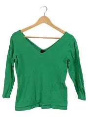 Vorschaubild 1 von Damen Langarmshirt V-Ausschnitt Grün Gr. 36 Viskose Basic