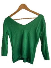 Vorschaubild 2 von Damen Langarmshirt V-Ausschnitt Grün Gr. 36 Viskose Basic