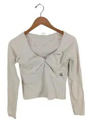 Vorschaubild 1 von Damen Langarmshirt Gr. 40/L Beige Modisch Logo-Print
