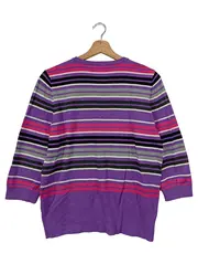 Vorschaubild 2 von Damen Pullover Gr. 40/L Mehrfarbig Gestreift 3/4-Arm Strick Casual