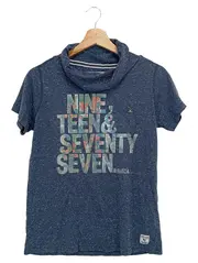 Vorschaubild 1 von Kinder T-Shirt Blau 152/158 Streetwear Vintage Schriftzug Rollkragen