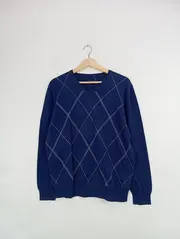 Vorschaubild 2 von Herren Pullover Argyle V-Ausschnitt Blau Gr. L Baumwolle Klassisch