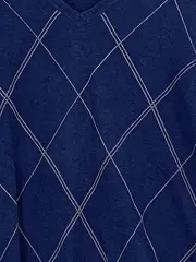 Vorschaubild 4 von Herren Pullover Argyle V-Ausschnitt Blau Gr. L Baumwolle Klassisch