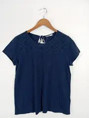 Vorschaubild 2 von Damen T-Shirt Gr. 40/L Blau Casual Lochmuster Baumwolle