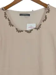 Vorschaubild 4 von Damen Bluse Beige Gr. 34/XS Kurzarm mit Perlenbesatz Feminin