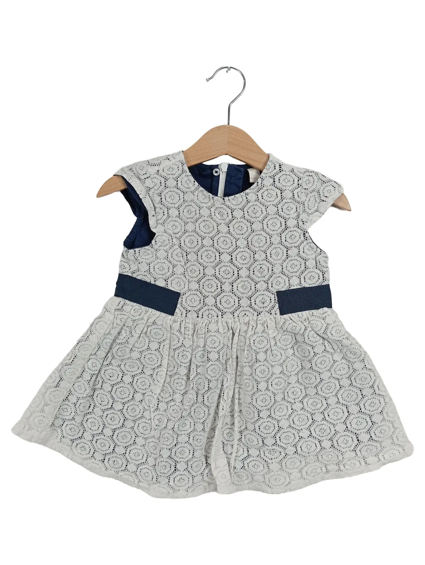 ESPRIT Festliches Kleid Mädchen Gr. 74 Weiß Elegant Spitze Lochmuster Kurzarm