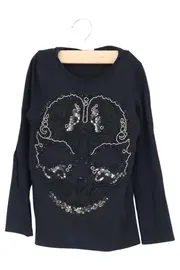Vorschaubild 1 von Kinder Langarmshirt Gr. 104 Schwarz Totenkopf Pailletten Urban