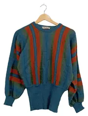 Vorschaubild 1 von Damen Pullover Gr. 36 Mohair Gestreift Petrol Vintage Retro