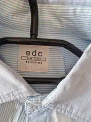 Vorschaubild 5 von EDC Herren Freizeithemd Langarm Gestreift Blau Gr. 54/XXL Baumwolle