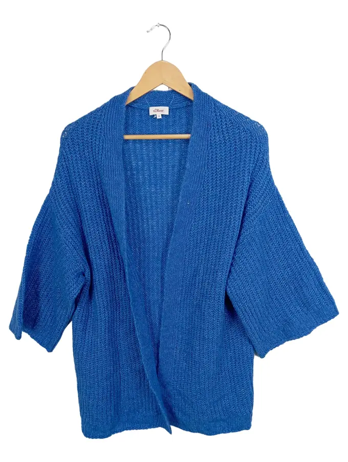 Damen Strickjacke 3/4 Arm Blau 36 Strickmuster Casual