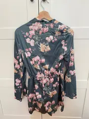 Vorschaubild 2 von Morgenmantel Blumenmuster Petrol S/36 Damen Langarm Freizeit