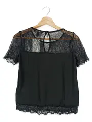 Vorschaubild 2 von Bluse Damen Gr. 36/S Schwarz Spitze Elegant Kurzarm