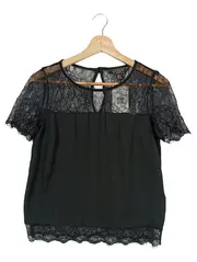 Vorschaubild 1 von Bluse Damen Gr. 36/S Schwarz Spitze Elegant Kurzarm