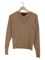 Vorschaubild 1 von Damen Pullover V-Ausschnitt Zopfmuster Beige Gr. M