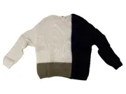 Vorschaubild 3 von Pullover Damen Gr. 38 M Mohair Colorblock Schwarz Beige Oliv