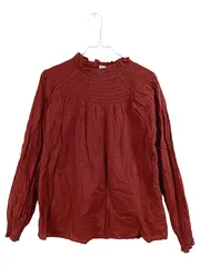 Vorschaubild 1 von Damen Bluse Gr. M Rot Baumwolle Raffungen Langarm