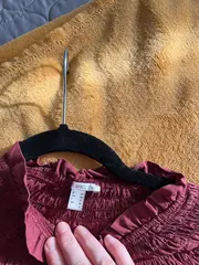 Vorschaubild 3 von Damen Bluse Gr. M Rot Baumwolle Raffungen Langarm