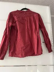 Vorschaubild 2 von Damen Bluse Gr. M Rot Baumwolle Raffungen Langarm