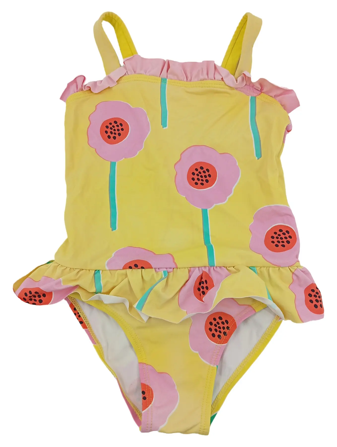 STELLA MCCARTNEY Kinder Badeanzug Blumenmuster Rüschen Gelb Gr. 104