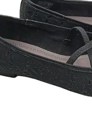 Vorschaubild 3 von Ballerinas Damen Gr. 37 Schwarz Lochmuster Stickerei Schleife