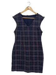 Vorschaubild 1 von Etuikleid Damen Gr. 40/L Blau Kariert Business Viskose