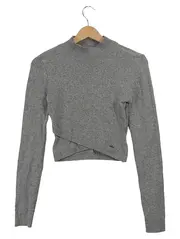 Vorschaubild 1 von Damen Pullover Grau Meliert Cropped Asymmetrisch Gr. 34 XS