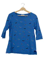 Vorschaubild 1 von EDC Damen T-Shirt Gr. 38/M Blau Casual Augen Lippen Muster