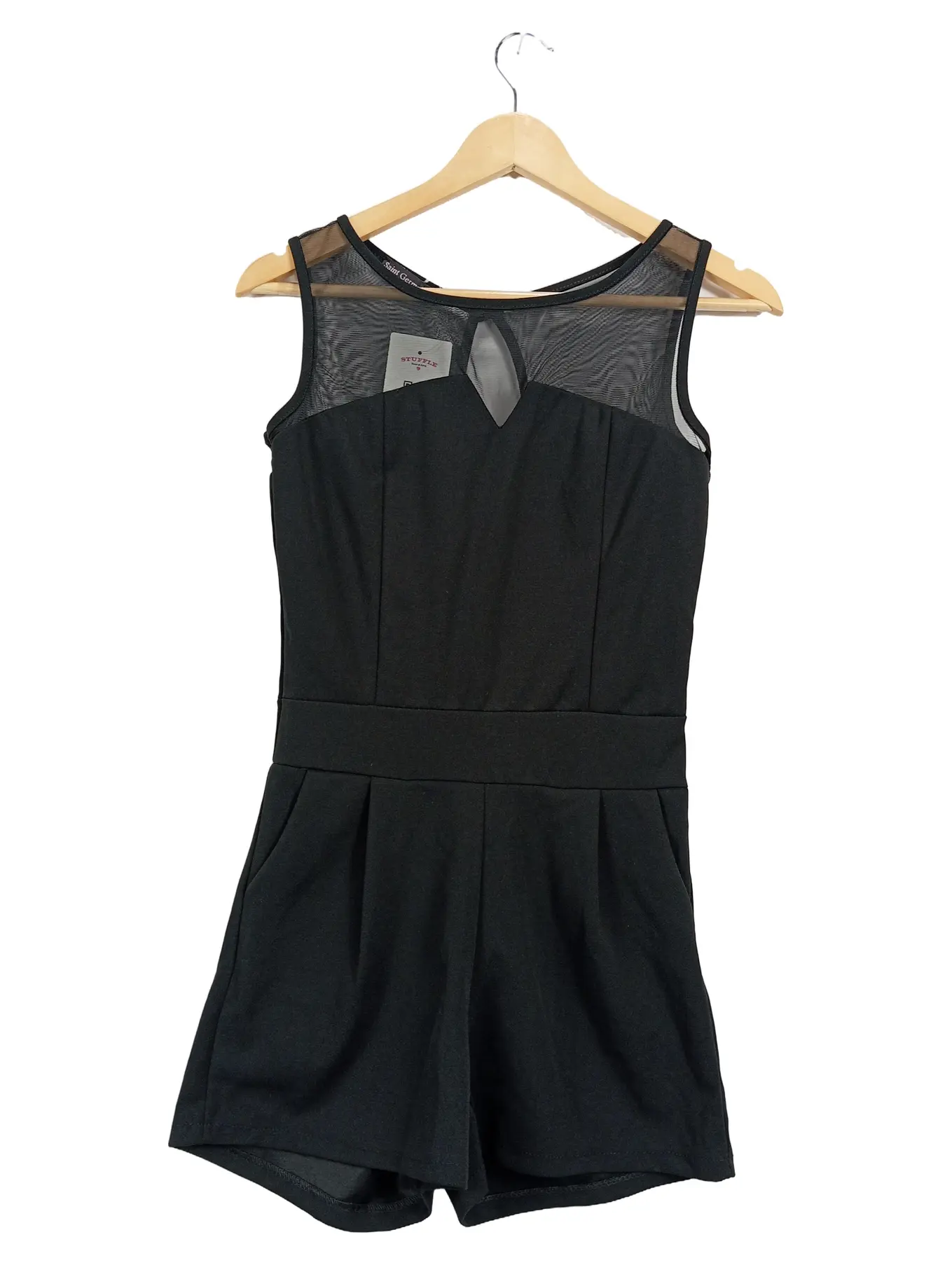 SAINT GERMAIN Damen Jumpsuit Gr. 38/M Schwarz Elegant Kurz Mesh