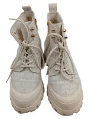 Vorschaubild 2 von Damen Stiefel Combat Boot Plateau Gr. 39 Beige Logo-Print