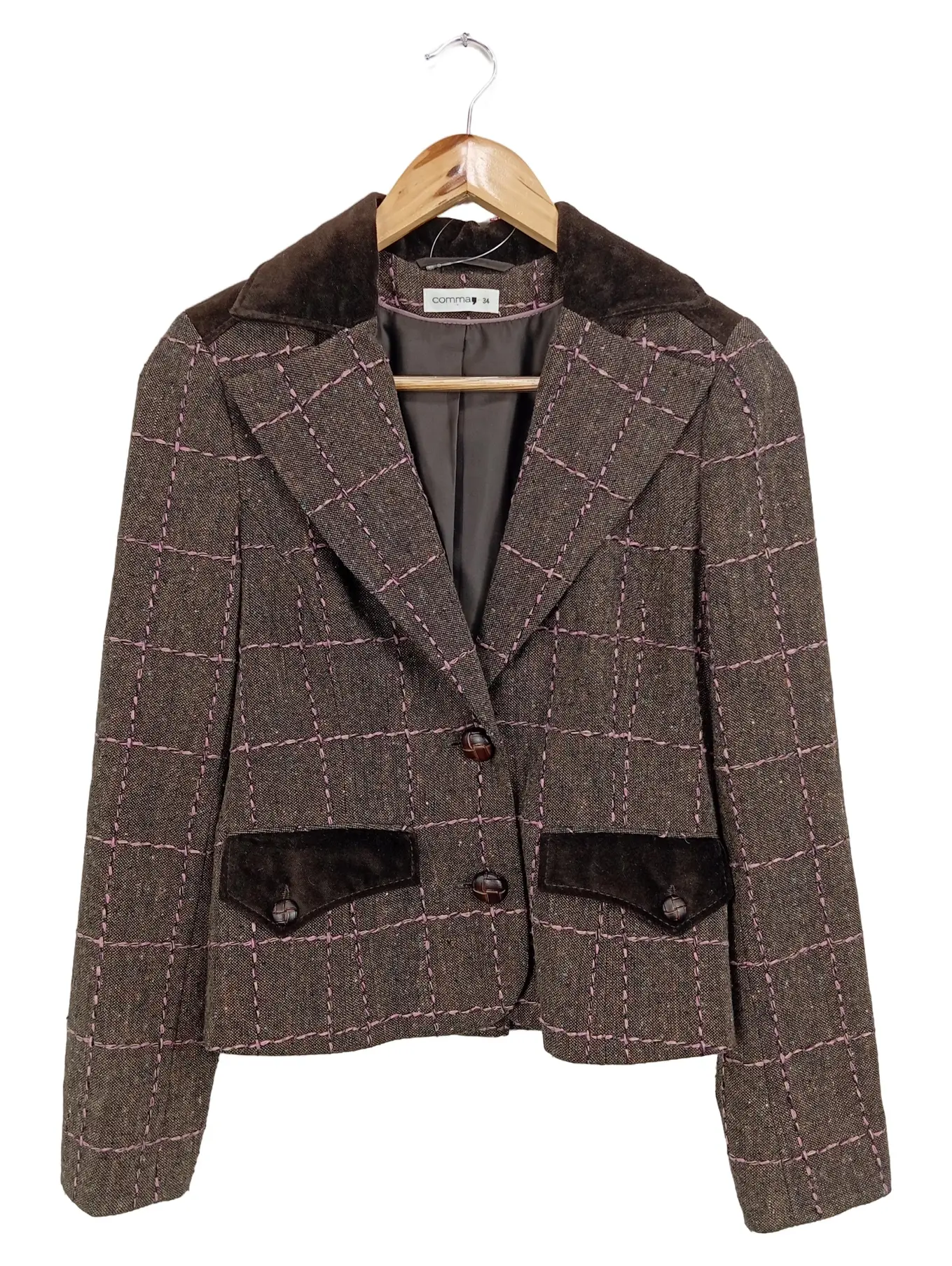 COMMA Damen Blazer kariert Business elegant braun Gr. 34/XS