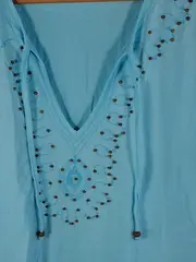 Vorschaubild 3 von Damen Langarmshirt XL Türkis Stickerei Perlen Boho Baumwolle Freizeit