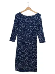 Vorschaubild 2 von Damen Blusenkleid Gr. 38/M Blau Gepunktet Klassisch Elegant Midikleid