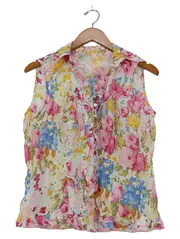 Vorschaubild 1 von Damen Bluse Ärmellos Blumenmuster Gr. 38/M Mehrfarbig Feminin