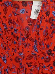 Vorschaubild 3 von Damen Sommerkleid Blumenmuster Rot Rüschen V-Ausschnitt Gr. S