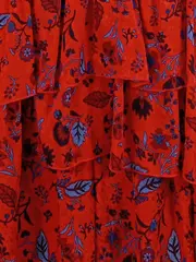 Vorschaubild 4 von Damen Sommerkleid Blumenmuster Rot Rüschen V-Ausschnitt Gr. S