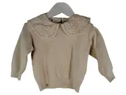 Vorschaubild 1 von Pullover Mädchen Gr. 86 Beige Rüschenkragen Spitze Strick