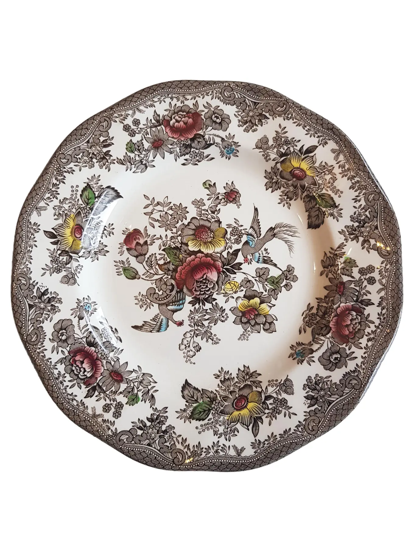 ENOCH WEDGWOOD Essteller Vintage Mehrfarbig Porzellan 20cm Blumen Vogel Teller