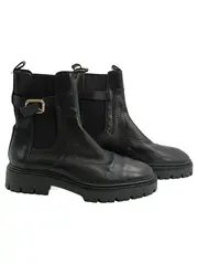 Vorschaubild 1 von Chelsea Boots Damen Gr. 39 Schwarz Leder Schnalle Profilsohle