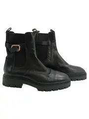 Vorschaubild 3 von Chelsea Boots Damen Gr. 39 Schwarz Leder Schnalle Profilsohle