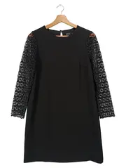 Vorschaubild 1 von festliches Kleid Damen Gr. 36 S Schwarz Spitze Lochmuster Midikleid