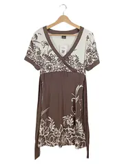 Vorschaubild 1 von Damen Freizeitkleid Wickelkleid Gr. 38 Braun Blumenmuster