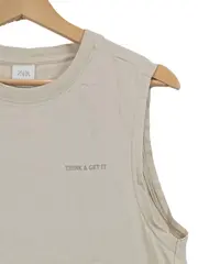 Vorschaubild 2 von Kinder T-Shirt Tanktop Beige Gr. 164 Casual Schriftzug