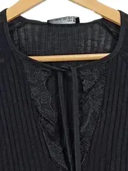 Vorschaubild 2 von Damen Langarmshirt Schwarz Spitze Rippstrick Gr. S 36