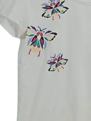 Vorschaubild 4 von Damen T-Shirt Gr. 40/L Weiß Kurzarm Baumwolle Tiermotiv Glitzer