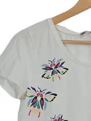 Vorschaubild 3 von Damen T-Shirt Gr. 40/L Weiß Kurzarm Baumwolle Tiermotiv Glitzer