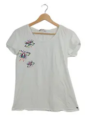 Vorschaubild 1 von Damen T-Shirt Gr. 40/L Weiß Kurzarm Baumwolle Tiermotiv Glitzer